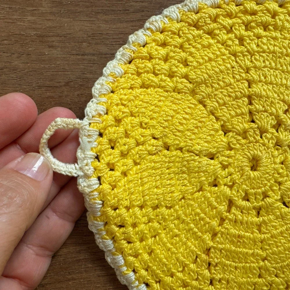 Vintage hand knitted Crocheted Yellow Double Layer Pot‎ Holder